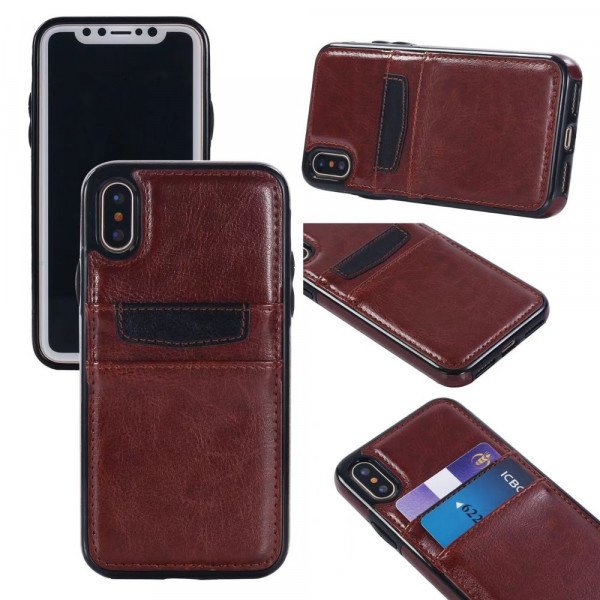 Wholesale iPhone Xs Max Leather Style Credit Card Case (Brown)